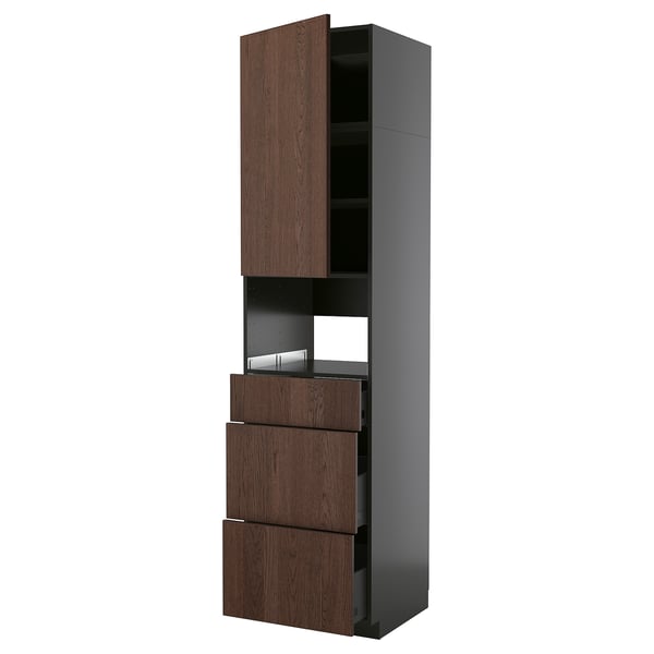 METOD / KNIVSHULT High cabinet f built-in appliances, black-grey/Sinarp brown, 60x60x240 cm