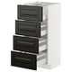 Modern white cabinet with four black drawers, sleek handles, sturdy and organized.