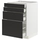A white METOD kitchen cabinet with four black drawers. Modern design with smooth, black drawer fronts.