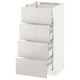 White METOD storage unit with four grey smooth drawer fronts.