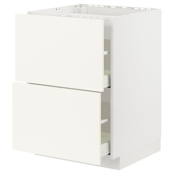 METOD white kitchen cabinet, modern design, two drawers, clean lines.