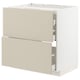 METOD kitchen cabinets in beige with smooth fronts and self-closing drawers.