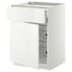 White METOD kitchen cabinet with wire drawers, modern design.
