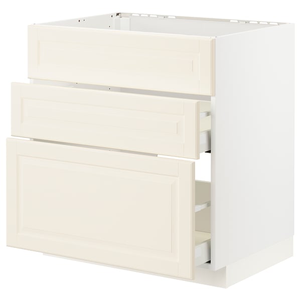 METOD kitchen unit in off-white with drawers; rectangular, smooth, modern design.