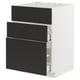 Modern kitchen cabinet, white & black, 3 drawers, sleek design.