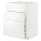 A white METOD kitchen cabinet with three drawers and a door, featuring a sleek and modern design.