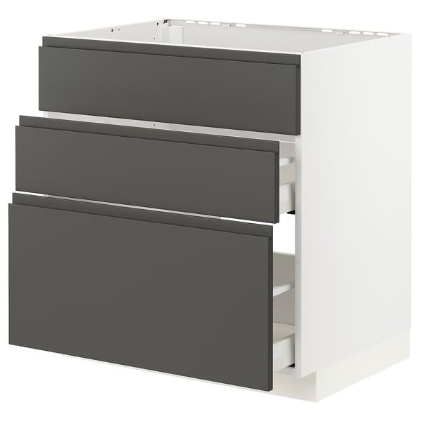 METOD kitchen unit, white & grey, 3 drawers, modern design.