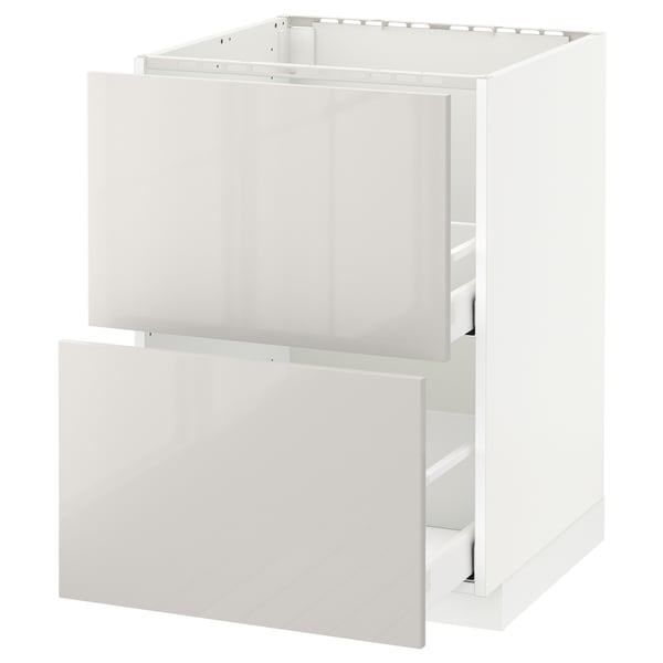 White METOD kitchen unit, high gloss fronts, rectangular, two open drawers.