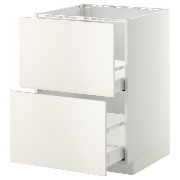 White METOD kitchen cabinet with veddinge smooth drawers.