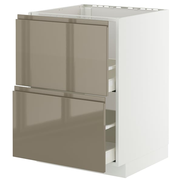 Modern kitchen cabinet, white with bronze drawers, sleek design, smooth handles, 2 drawers, sturdy base.