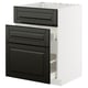 Modern kitchen cabinet, white with black drawers, sleek bevelled edges, sturdy box shape, designed by IKEA.