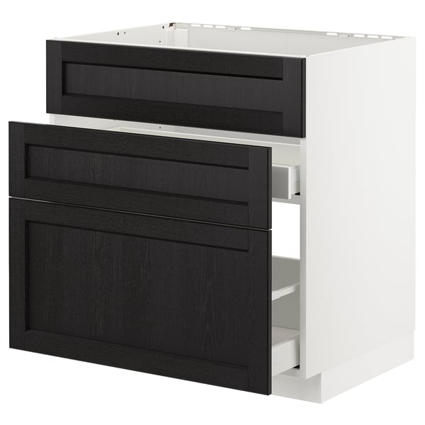 METOD kitchen unit with black-stained ash drawers, modern traditional design, pull-out drawers.