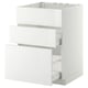 White METOD kitchen cabinet with three drawers.