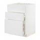 White METOD kitchen cabinet with three drawers, vertical groove design.