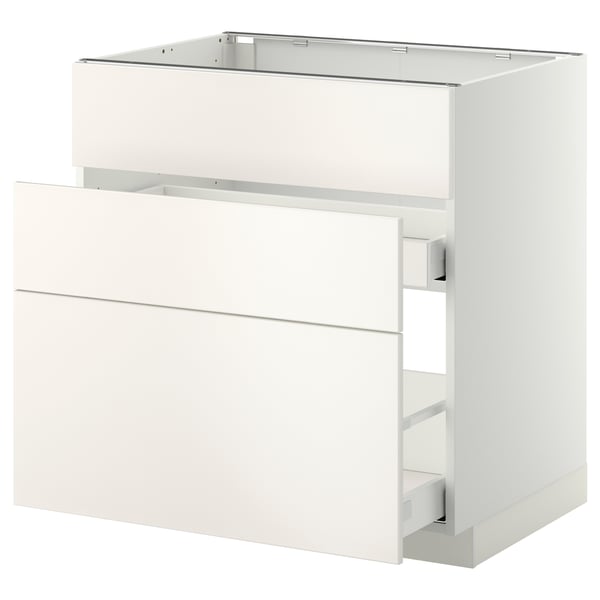White METOD kitchen cabinet with veddinge smooth fronts.