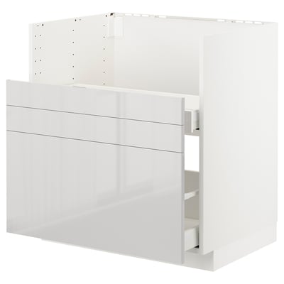 METOD high gloss grey kitchen cabinet with smooth drawer, modern design.