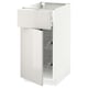 METOD cabinet, white, glossy, rectangular, single door open, wire shelves inside.