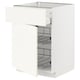 White METOD kitchen cabinet with wire baskets.