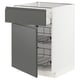 White kitchen cabinet with two pull-out wire shelves and dark grey door.