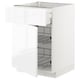 White METOD kitchen cabinet with three wire drawers for storage.