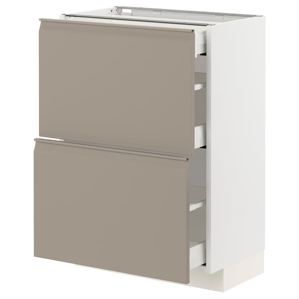 METOD kitchen unit, beige-white, flat-pattern, two drawers, beige handles.