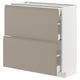 Modern kitchen unit: METOD in beige with grey drawers, rectangular shape, smooth handles.