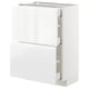 White METOD kitchen cabinet, glossy finish, two drawers, modern design.