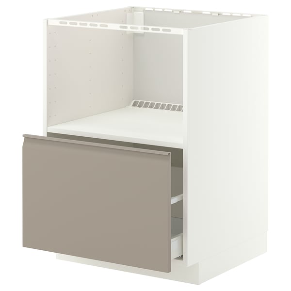 METOD / MAXIMERA Base cabinet f built-in appliances, white/Upplöv matt dark beige, 60x60 cm