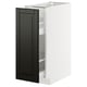 A white METOD kitchen cabinet with a black bodbyn door, featuring a sleek, modern design and a bevelled edge.