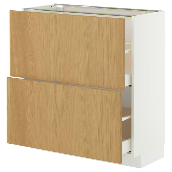 METOD / MAXIMERA Base cabinet with 2 drawers, white/Sinarp oak veneer, 80x37 cm