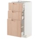 METOD kitchen unit, white & bamboo. Three drawers, partially open, showing storage space.