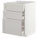 METOD kitchen unit in light grey with three drawers, white edges, classic design.