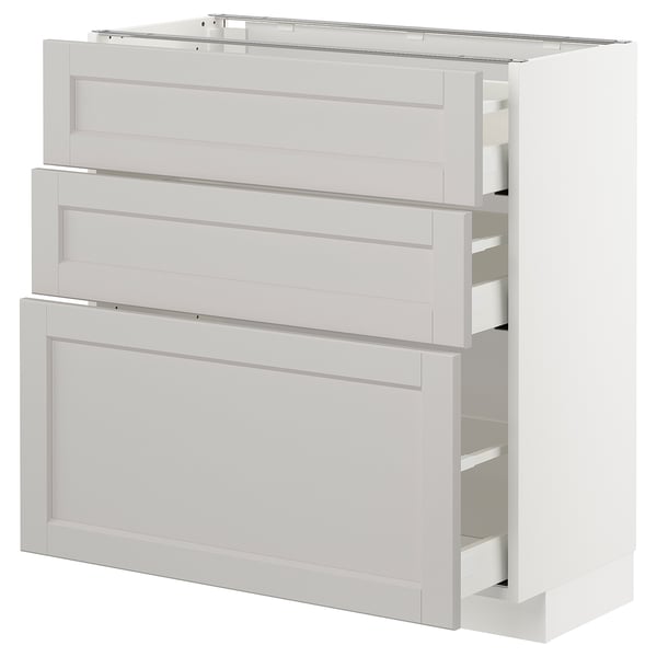 White METOD kitchen unit with three drawers and one cabinet, modern design.