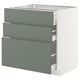 Modern grey-green kitchen cabinet with three drawers