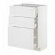 White METOD kitchen unit with open drawers, crafted look, 3 drawers.