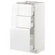 White high gloss kitchen cabinet with three drawers.
