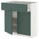 METOD / MAXIMERA Base cabinet with drawer/2 doors, white/Aspudden dark grey-green, 80x37 cm