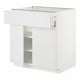 White METOD kitchen cabinet with drawers and shelves.