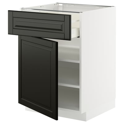 METOD kitchen unit, black & white, modern design, with drawer & door, adjustable shelves, smooth hinges.