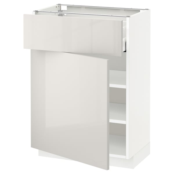 A white METOD kitchen cabinet with a high gloss finish and a single drawer.