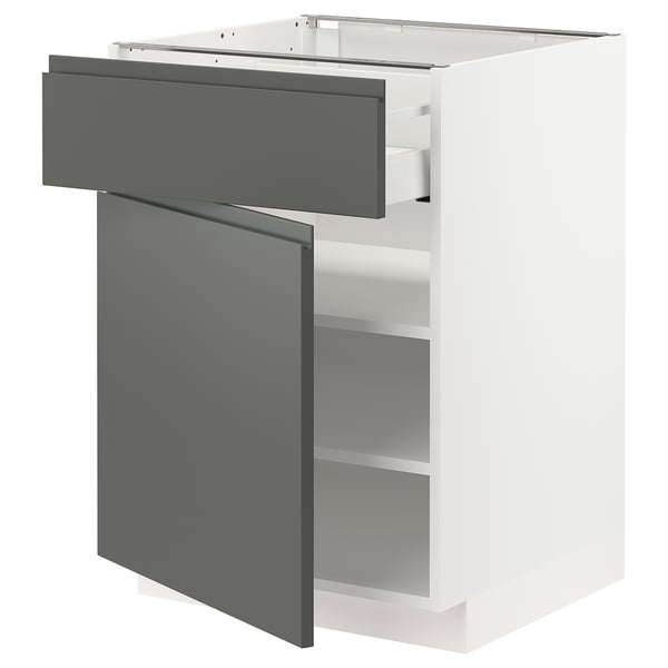 METOD kitchen unit: dark grey drawer, white cabinet, adjustable shelves.