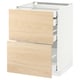 METOD kitchen cabinet in white with light ash drawers, three drawers open, modern design.