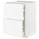 A white METOD kitchen cabinet with two drawers and a door. It has a classic design with a smooth, subtle grain structure.