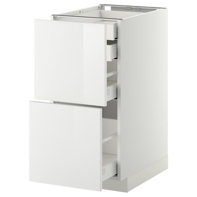 METOD white kitchen unit with drawers; glossy, rectangular design.