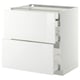 White modern kitchen cabinet with drawer, glossy finish, square shape, sleek design.