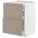 Modern beige kitchen cabinet with sleek, minimalist design and multiple drawers.