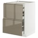 Modern kitchen cabinet, white with bronze drawers, sleek handle-less design.