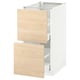 Light wood drawer fronts on white cabinet, two open drawers, modern design.