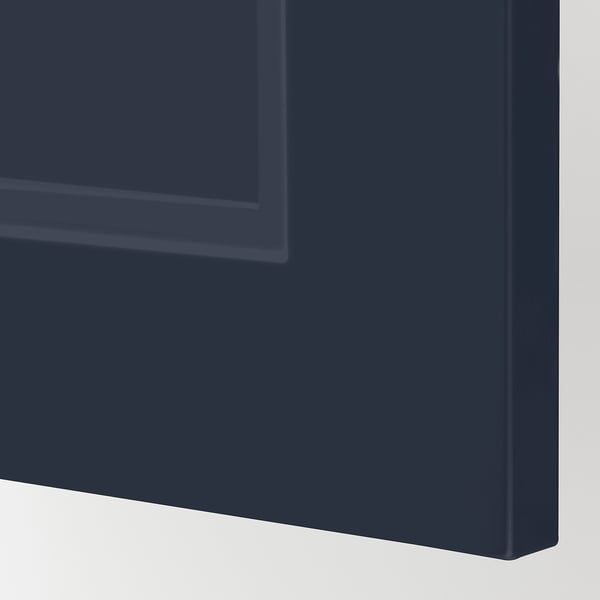 Modern blue kitchen cabinet close-up, showcasing sleek design and smooth finish.
