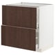 Modern kitchen unit with dark brown wood drawers & white base, 2 self-closing drawers.